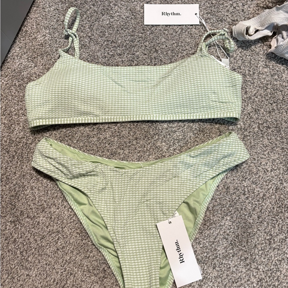 Rhythm. Women's Light Green Gingham Bikini Set